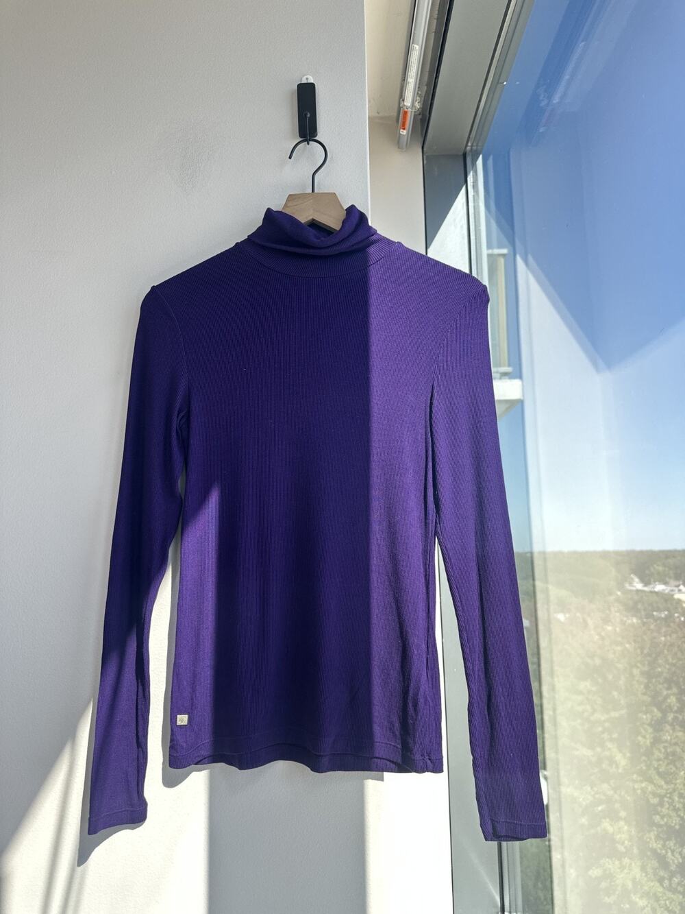 Lauren Ralph Lauren Purple Ribbed Knit Long Sleeve Turtleneck Top Sz M